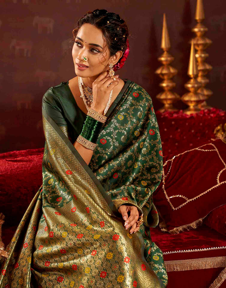 Dark Green Silk Woven Banarasi Saree
