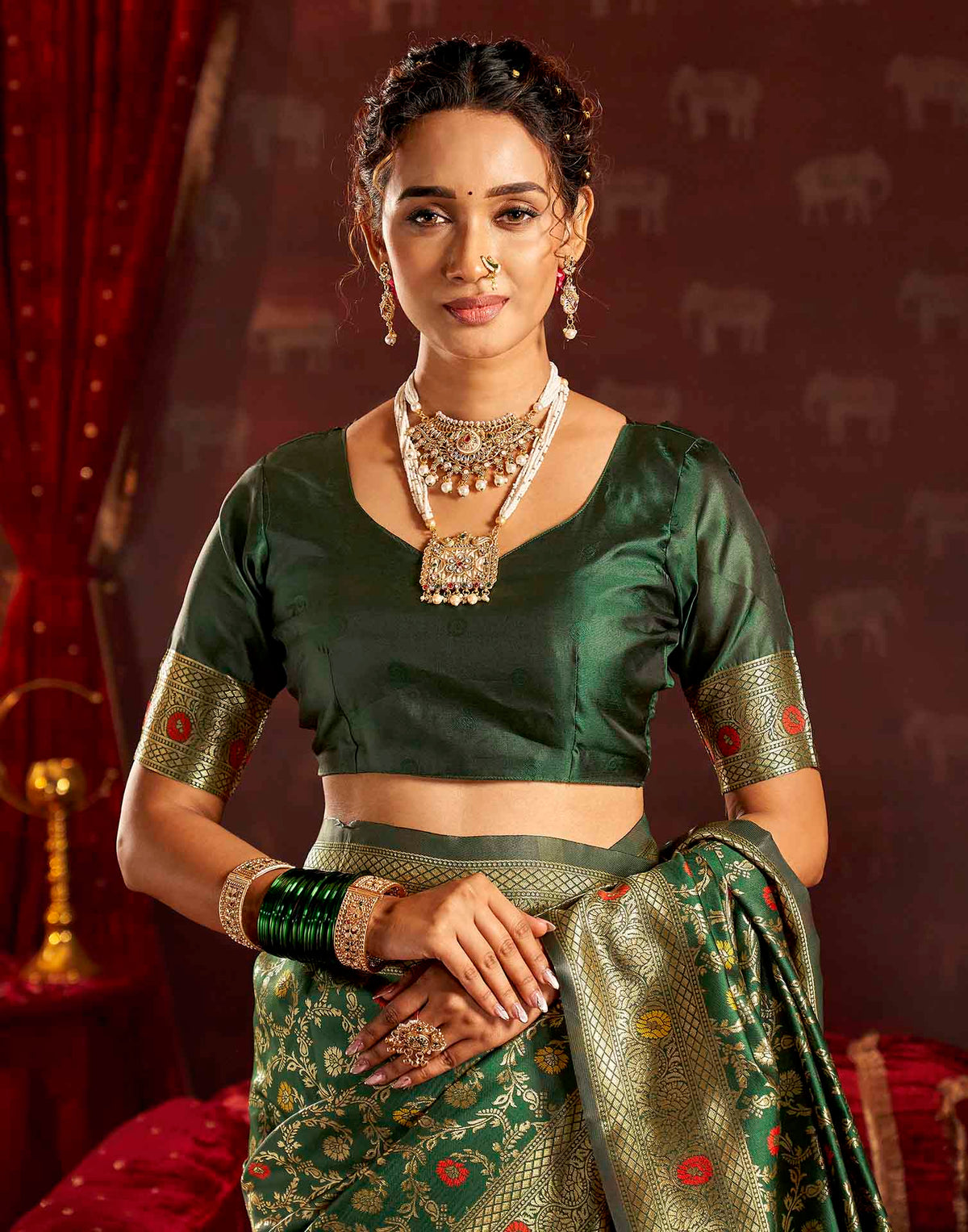 Dark Green Silk Woven Banarasi Saree