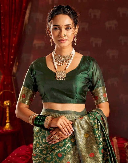 Dark Green Silk Woven Banarasi Saree