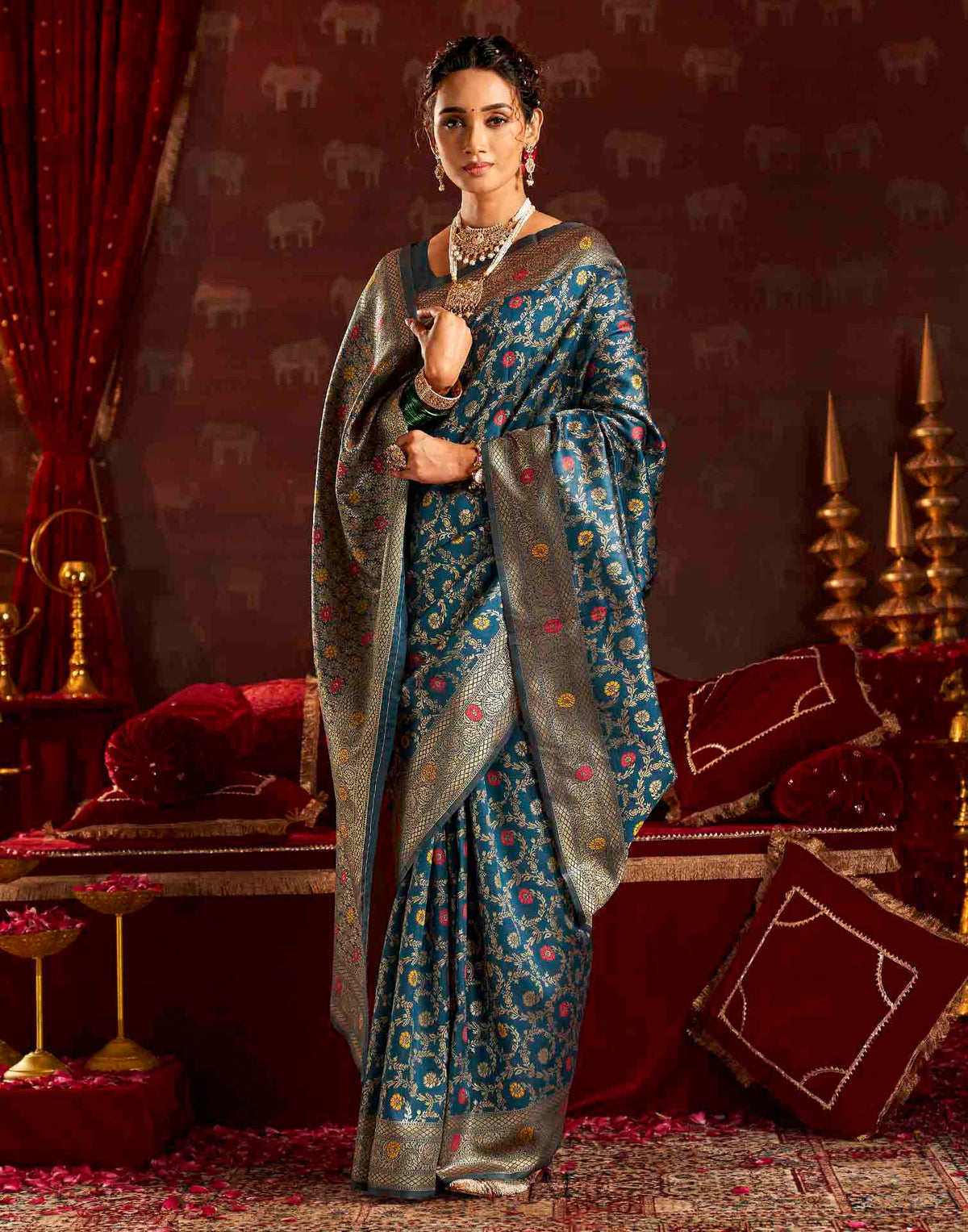 Dark Blue Silk Woven Banarasi Saree