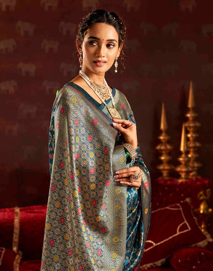Dark Blue Silk Woven Banarasi Saree