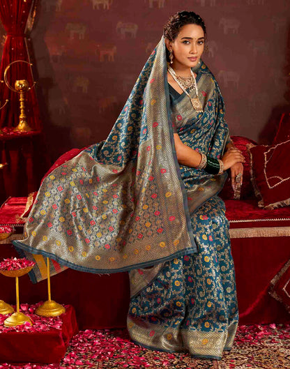 Dark Blue Silk Woven Banarasi Saree