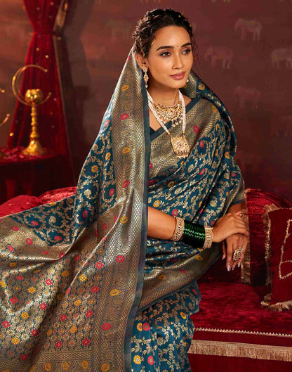 Dark Blue Silk Woven Banarasi Saree