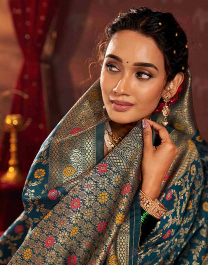 Dark Blue Silk Woven Banarasi Saree