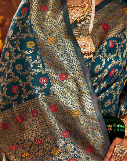 Dark Blue Silk Woven Banarasi Saree