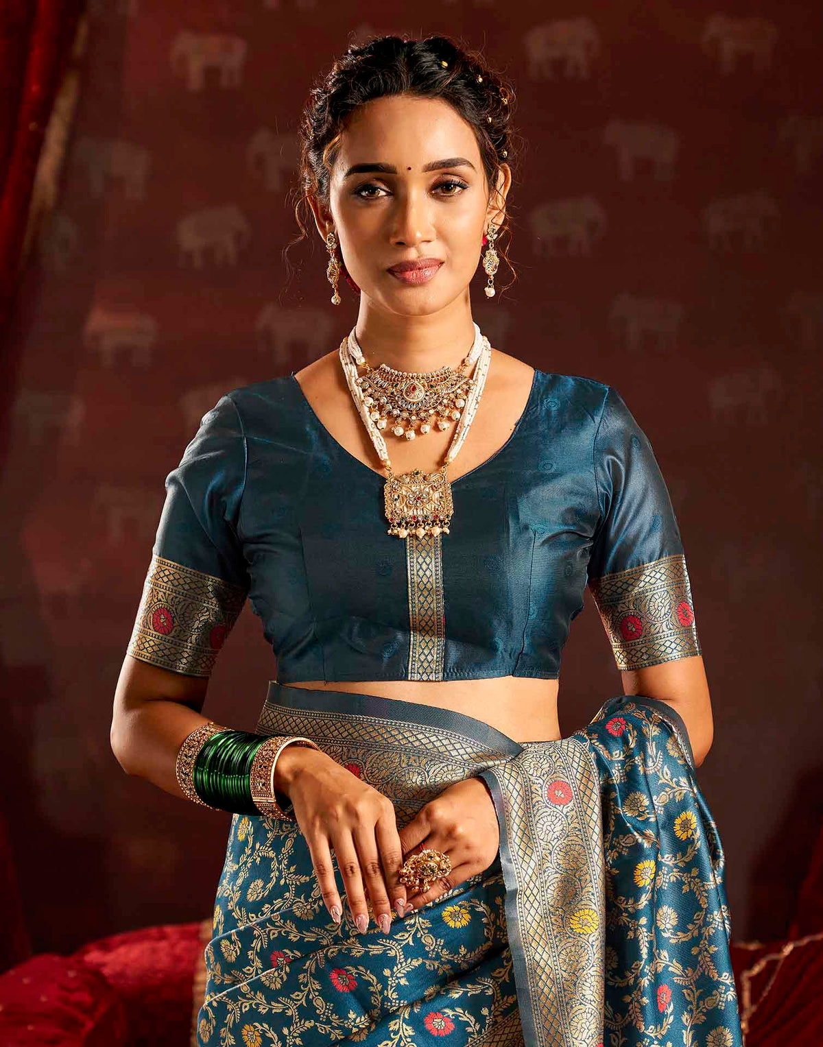 Dark Blue Silk Woven Banarasi Saree