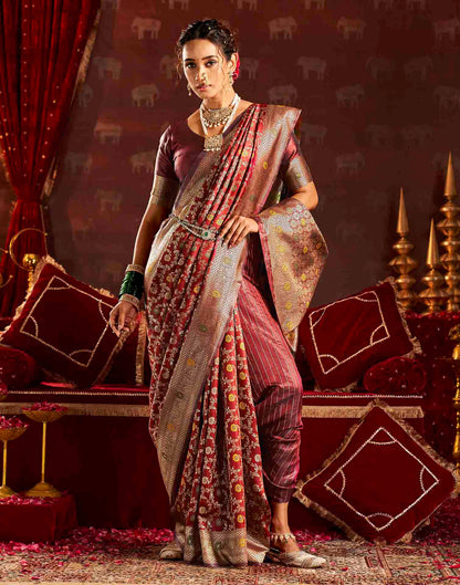 Maroon Silk Woven Banarasi Saree