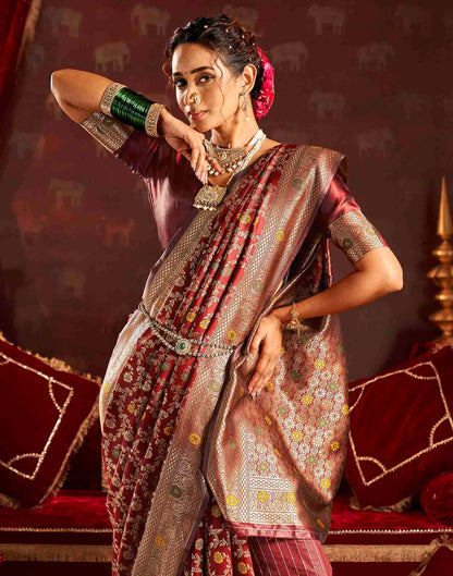 Maroon Silk Woven Banarasi Saree