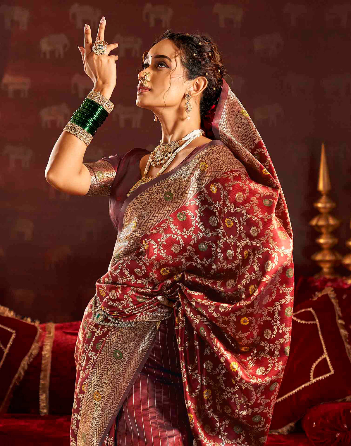 Maroon Silk Woven Banarasi Saree