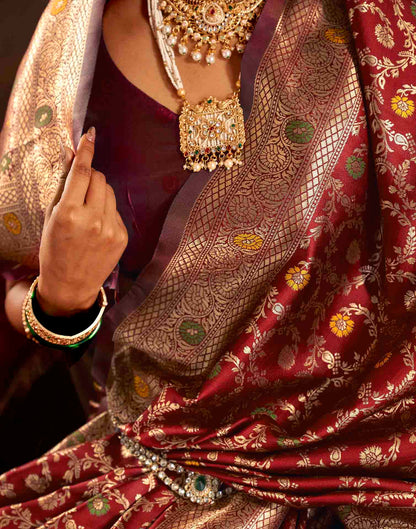 Maroon Silk Woven Banarasi Saree