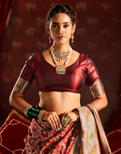 Maroon Silk Woven Banarasi Saree