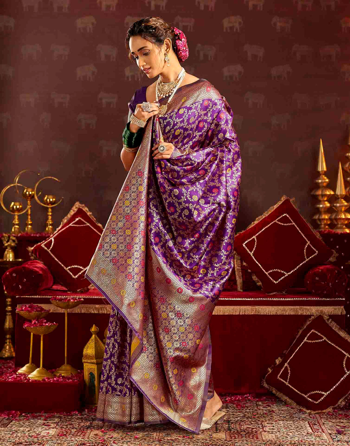 Purple Silk Woven Banarasi Saree