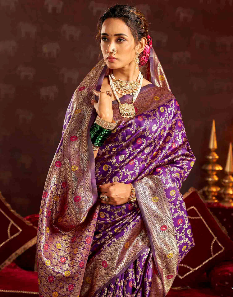 Purple Silk Woven Banarasi Saree