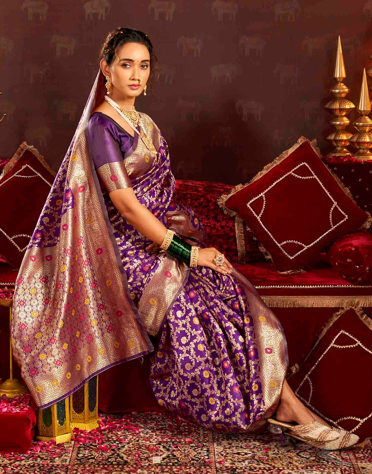 Purple Silk Woven Banarasi Saree