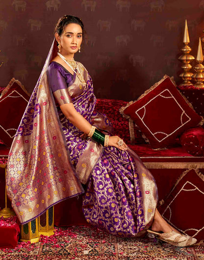 Purple Silk Woven Banarasi Saree