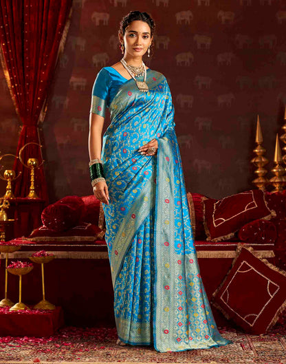 Sky Blue Silk Woven Banarasi Saree