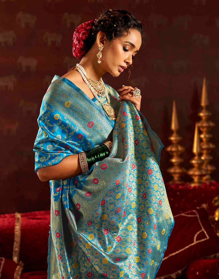 Sky Blue Silk Woven Banarasi Saree