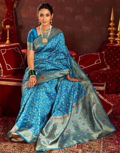 Sky Blue Silk Woven Banarasi Saree