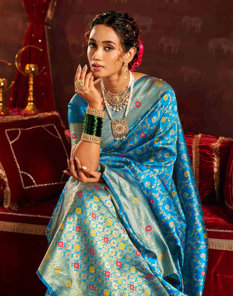 Sky Blue Silk Woven Banarasi Saree
