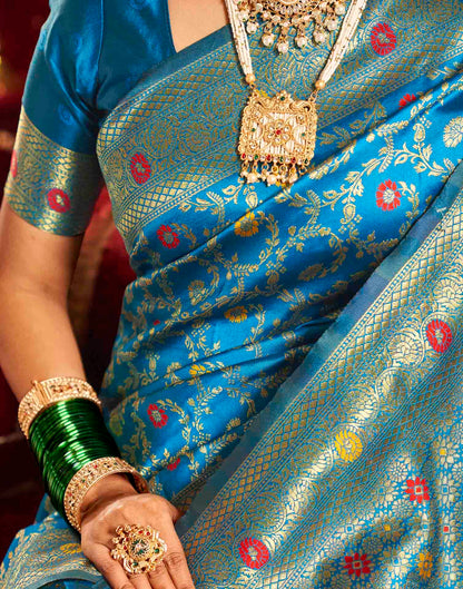 Sky Blue Silk Woven Banarasi Saree