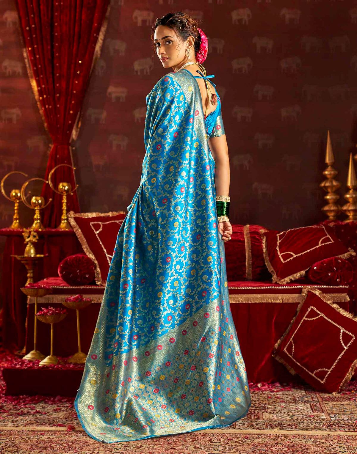 Sky Blue Silk Woven Banarasi Saree