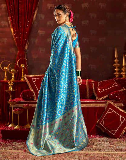 Sky Blue Silk Woven Banarasi Saree