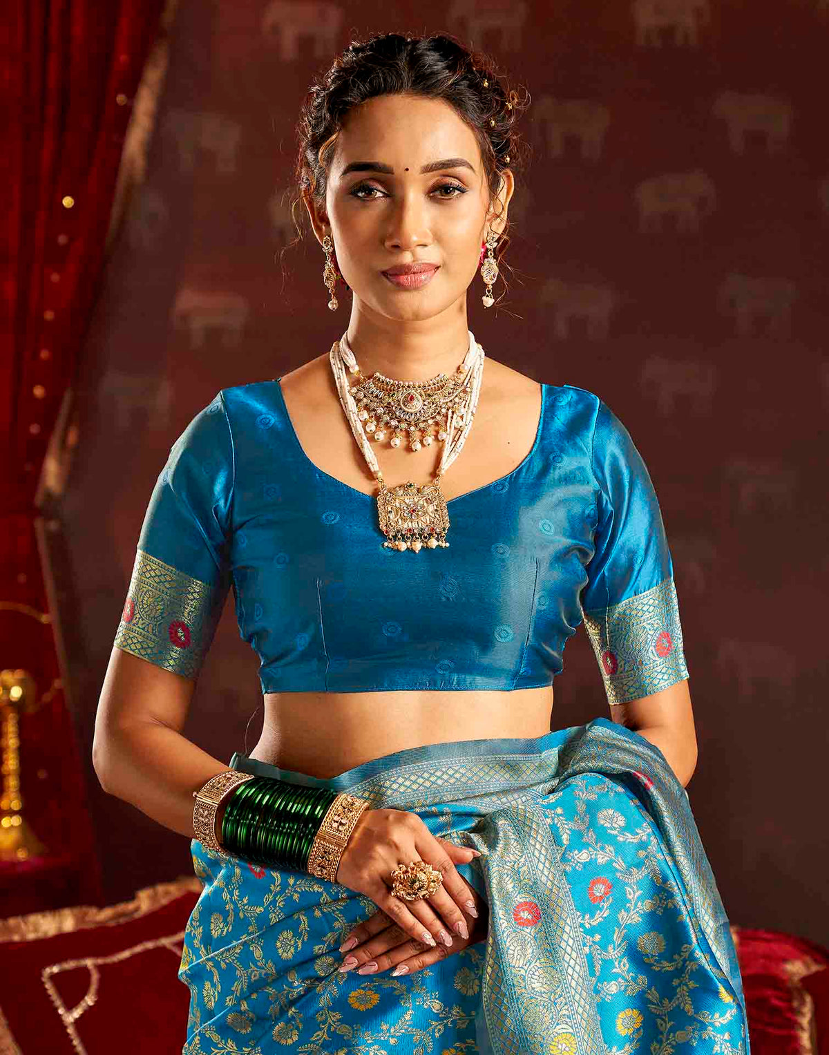 Sky Blue Silk Woven Banarasi Saree