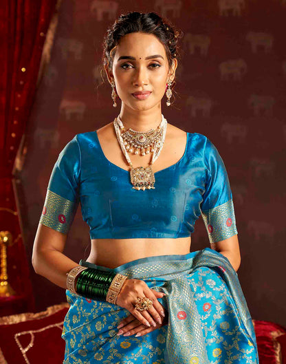 Sky Blue Silk Woven Banarasi Saree