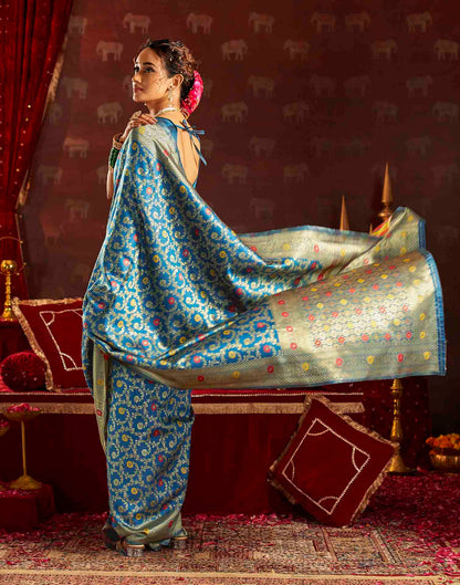Sky Blue Silk Woven Banarasi Saree