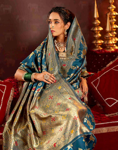 Royal Blue Silk Woven Banarasi Saree