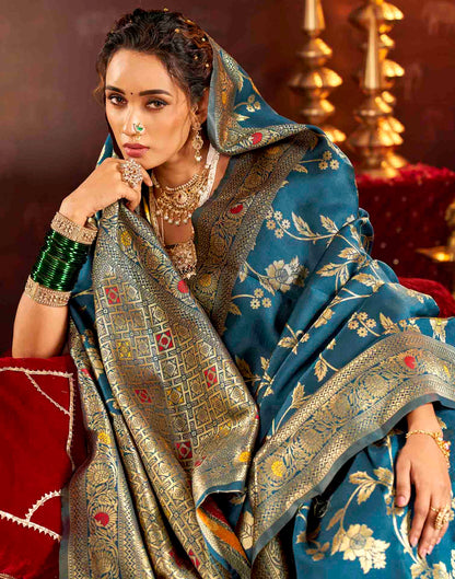 Royal Blue Silk Woven Banarasi Saree