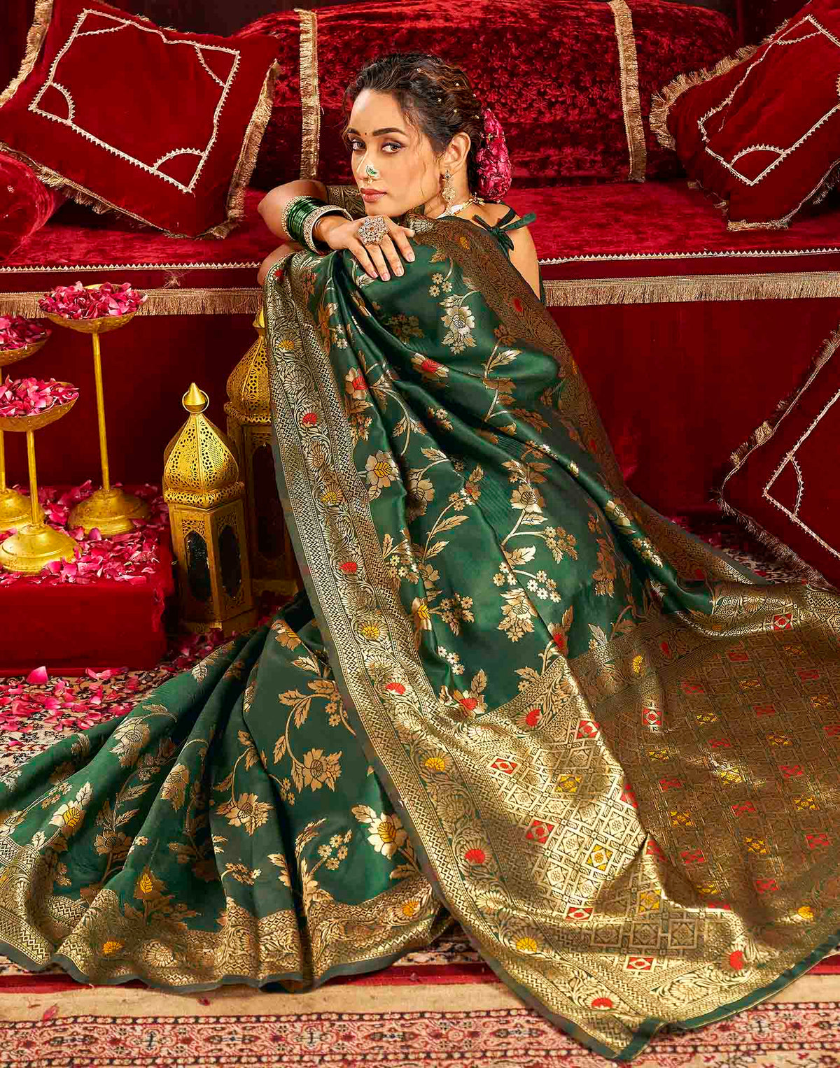 Dark Green Silk Woven Banarasi Saree
