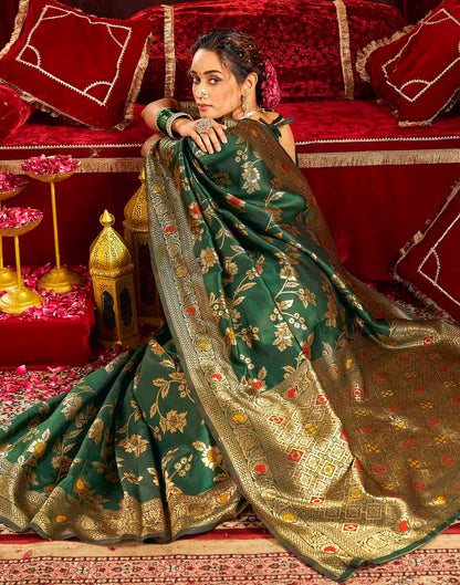 Dark Green Silk Woven Banarasi Saree