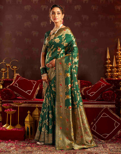 Dark Green Silk Woven Banarasi Saree