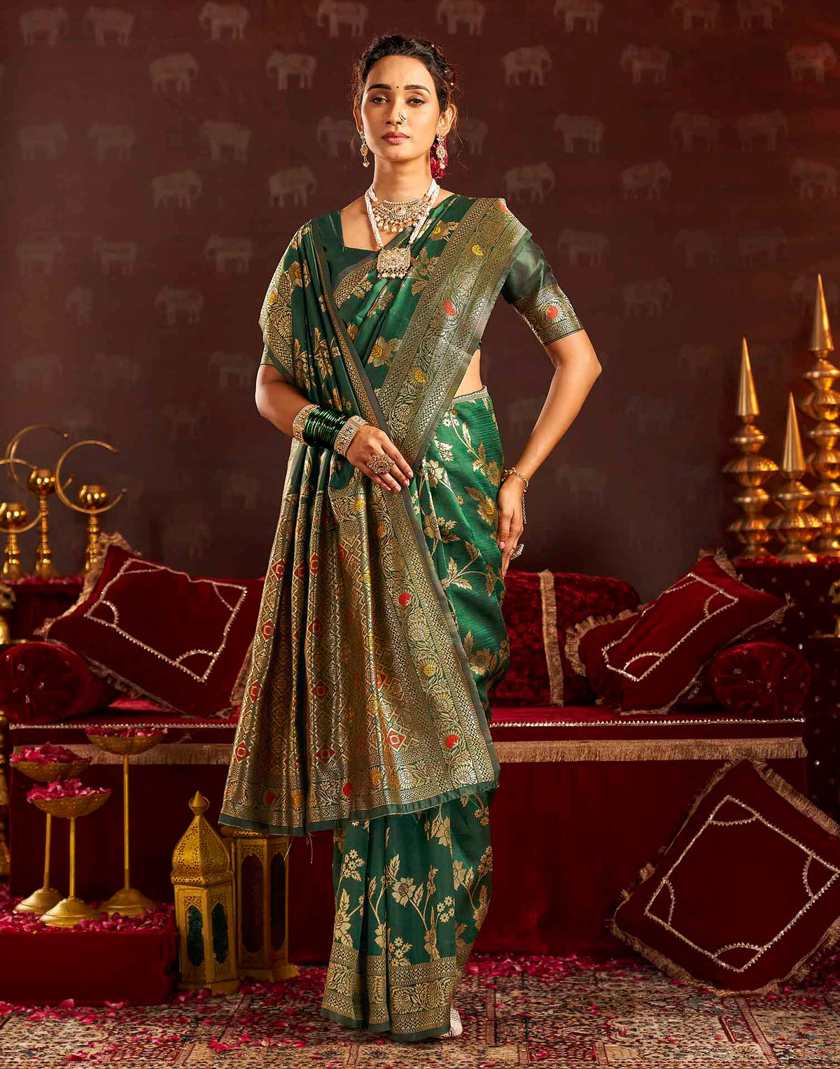Dark Green Silk Woven Banarasi Saree