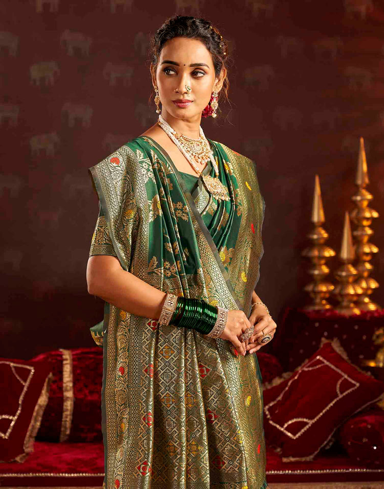 Dark Green Silk Woven Banarasi Saree