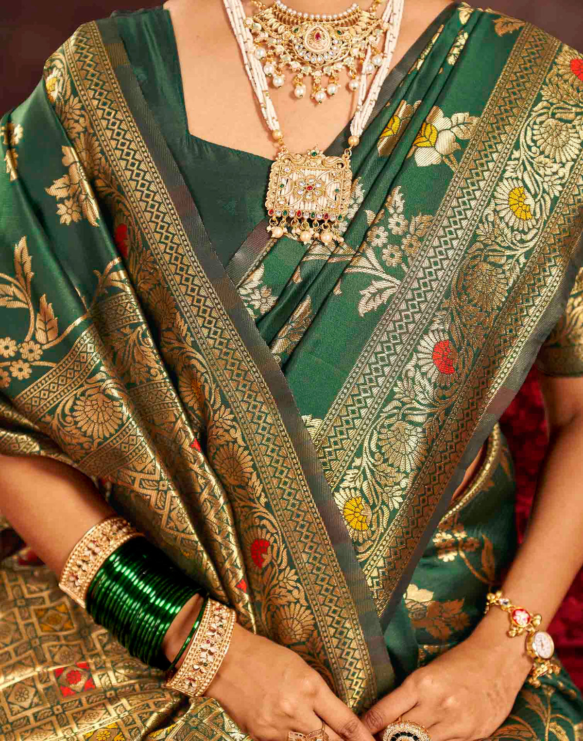 Dark Green Silk Woven Banarasi Saree