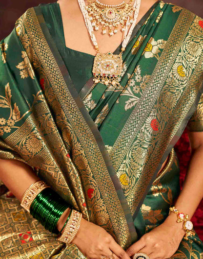 Dark Green Silk Woven Banarasi Saree