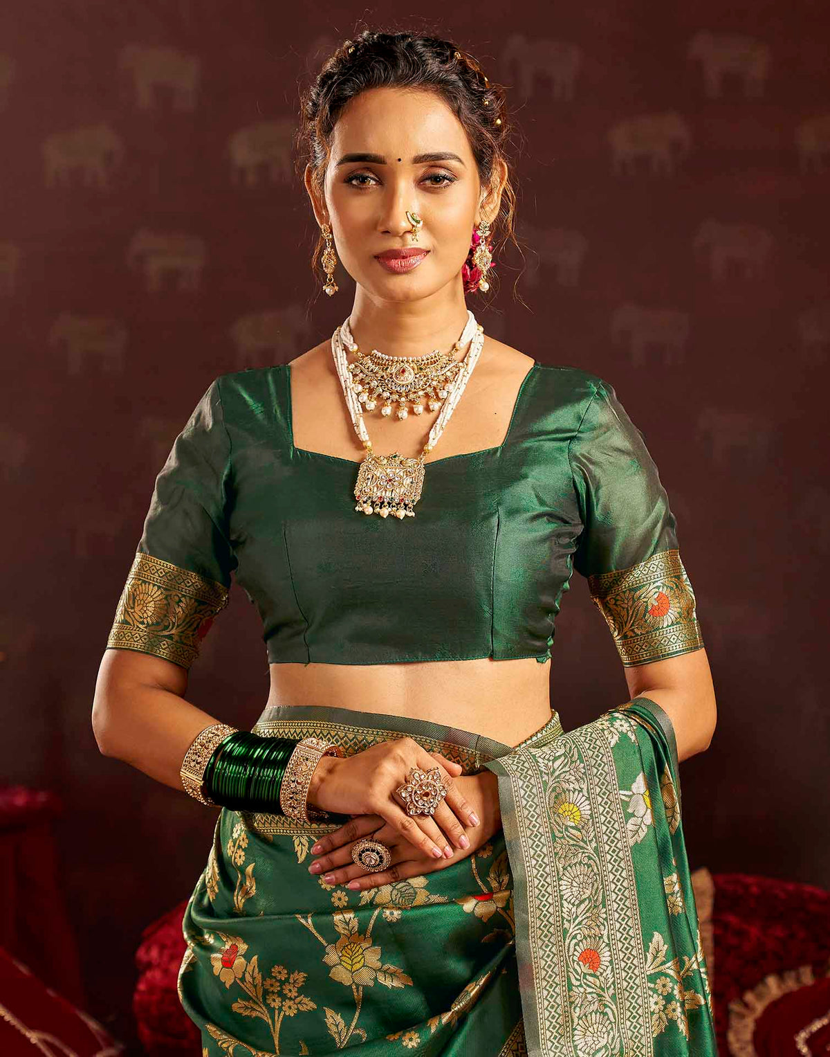 Dark Green Silk Woven Banarasi Saree