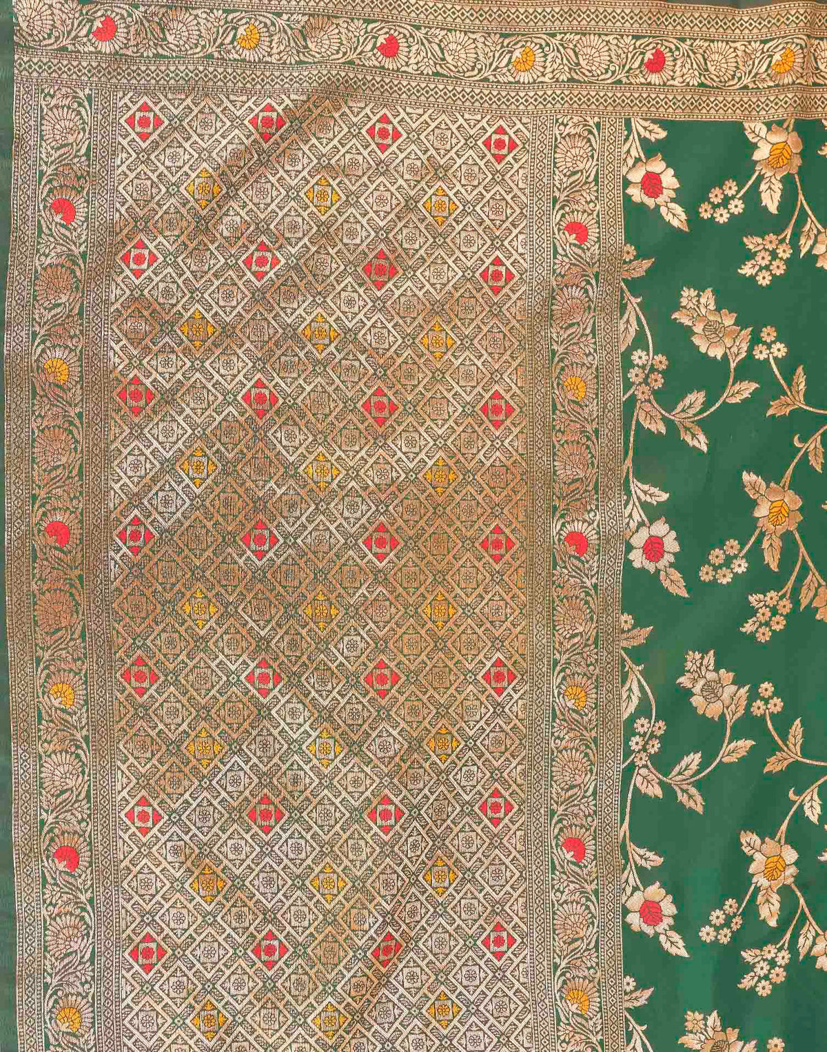 Dark Green Silk Woven Banarasi Saree