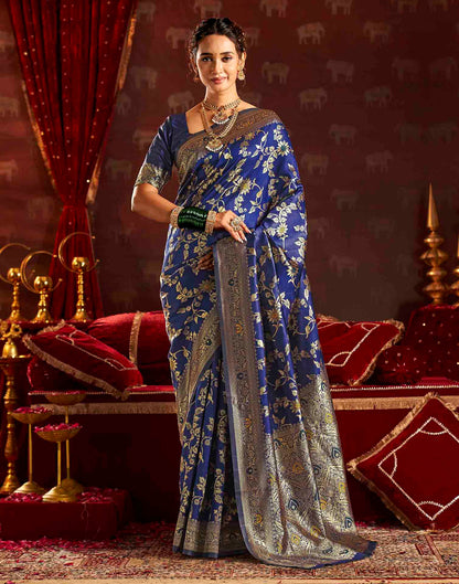 Royal Blue Silk Woven Banarasi Saree