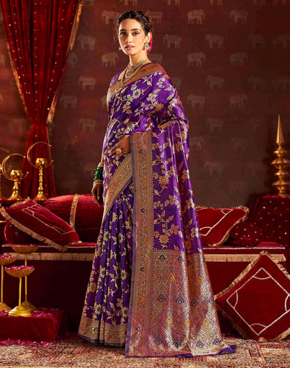 Wine Silk Woven Banarasi Saree