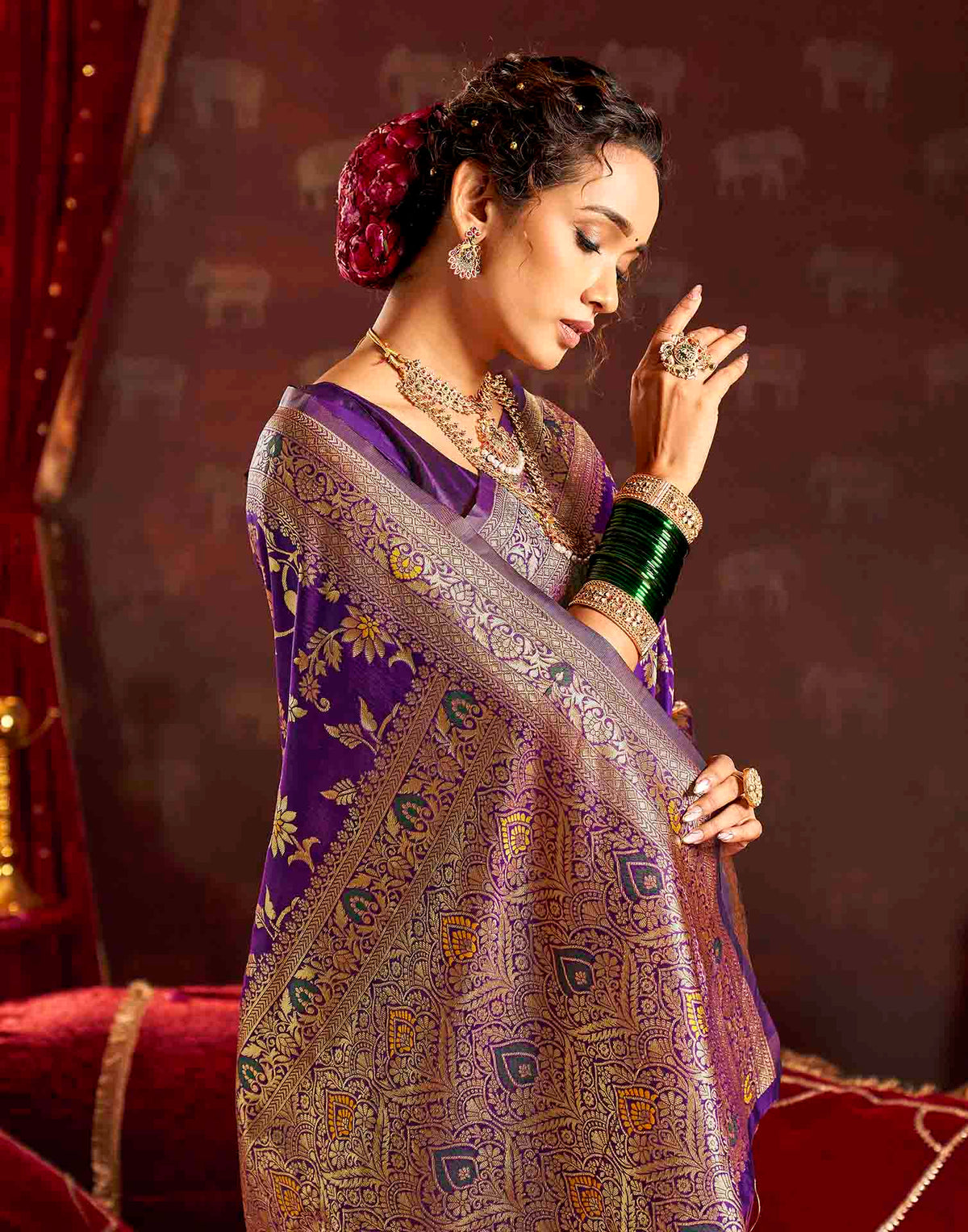 Wine Silk Woven Banarasi Saree