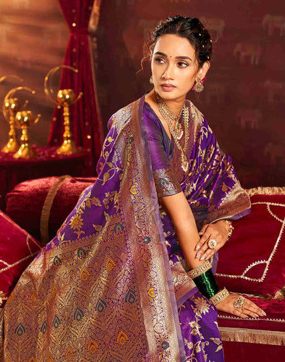 Wine Silk Woven Banarasi Saree