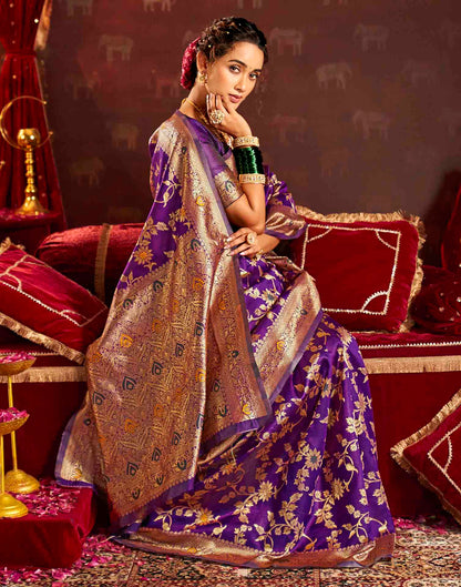Wine Silk Woven Banarasi Saree