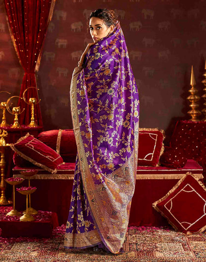 Wine Silk Woven Banarasi Saree