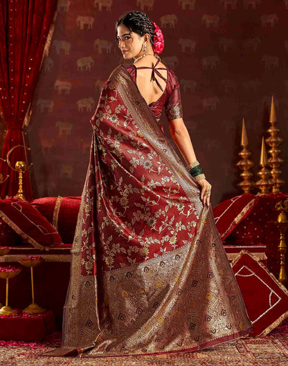 Maroon Silk Woven Banarasi Saree