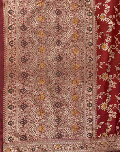 Maroon Silk Woven Banarasi Saree