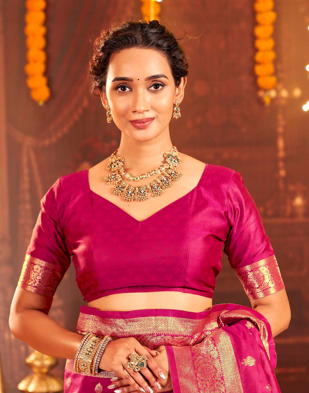 Dark Pink Silk Woven Banarasi Saree