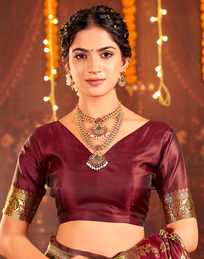 Maroon Silk Woven Banarasi Saree